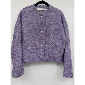 IRO Women's Nolun Purple Silver Tweed Snap Front Jacket 40 US 8/10 Luxury Preppy
